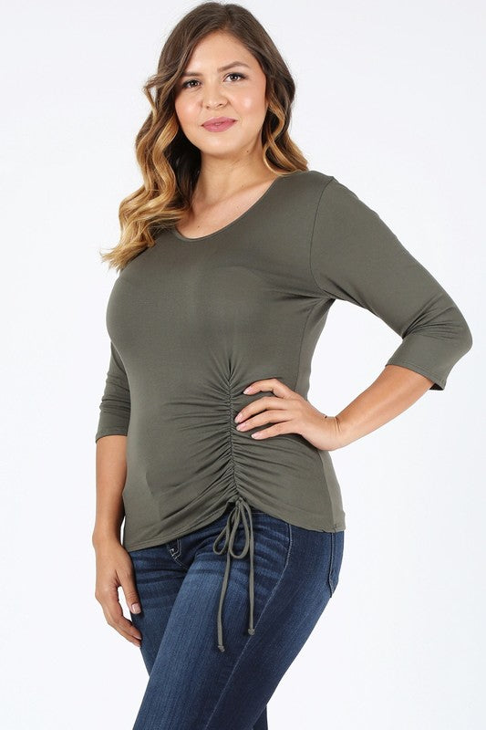 Hi Curvy Plus Size Women Waist Tie Ruched Shirts