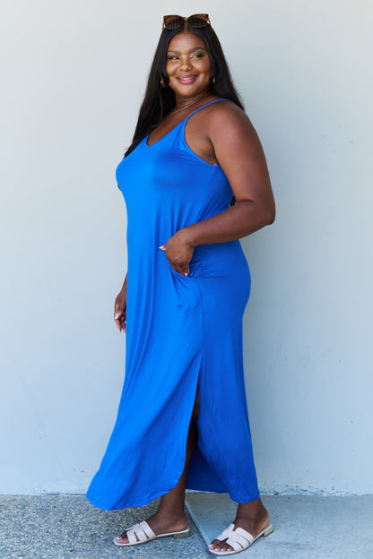 Full Size Cami Side Slit Maxi Dress in Royal Blue