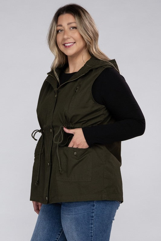 Hi Curvy Plus Size Women Drawstring Waist Military Hoodie Vest