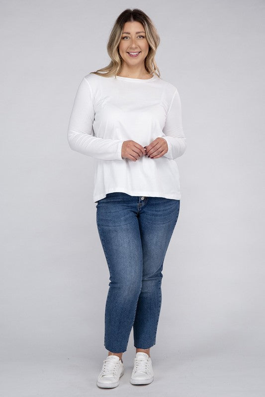 Plus Size Cotton Crew Neck Long Sleeve T-Shirt