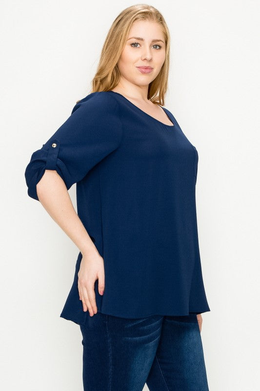 HI Curvy Plus Size Women Koshibo Roll Up sleeve Shirts