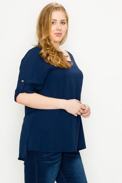 HI Curvy Plus Size Women Koshibo Roll Up sleeve Shirts