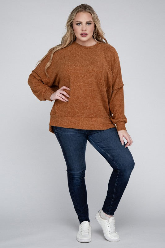 Hi Curvy Women Plus Size Women Brushed Mélange Drop Shoulder Sweater