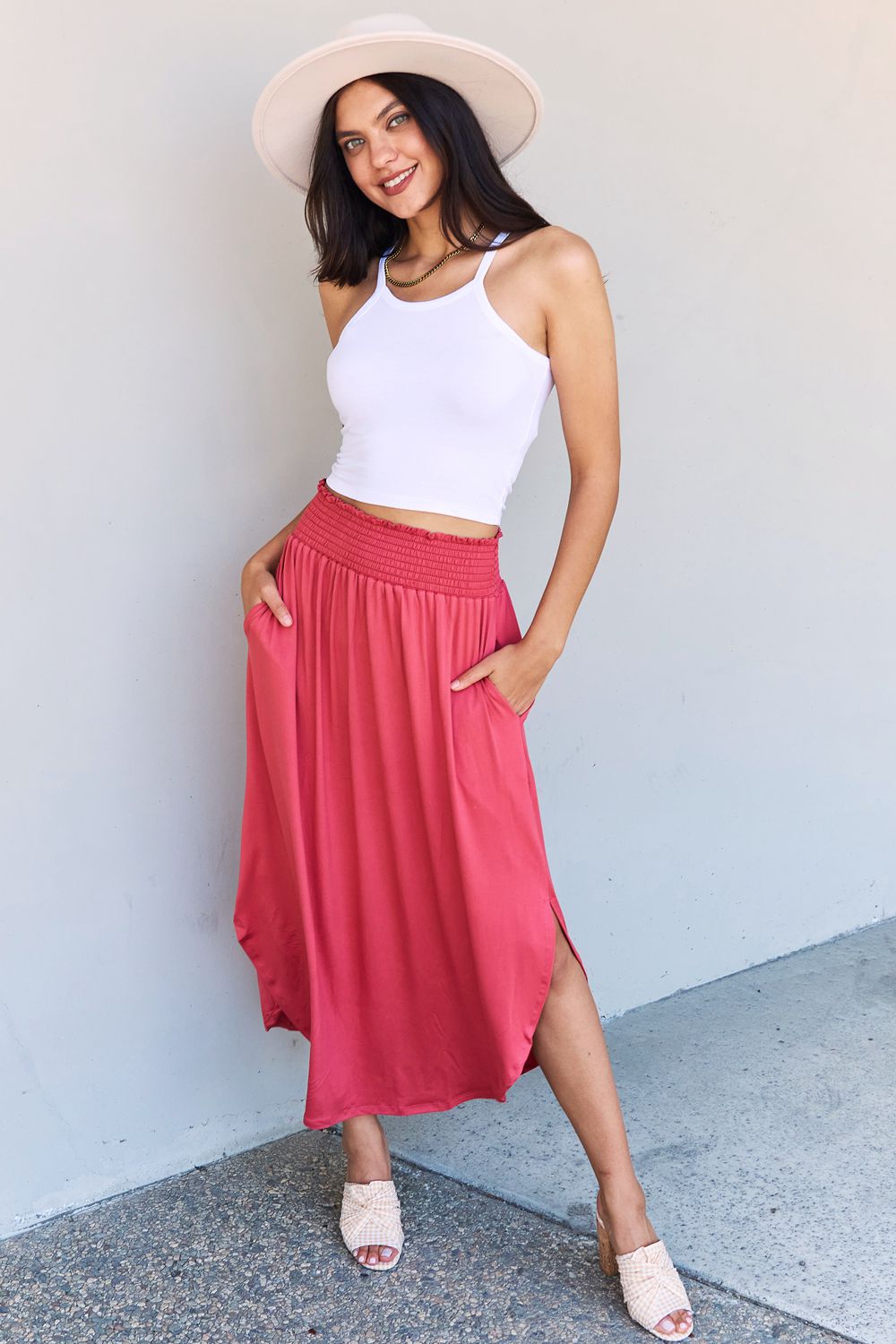 Full Size High Waist Scoop Hem Maxi Skirt