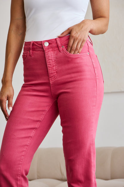 Full Size Tummy Control High Waist Raw Hem Jeans