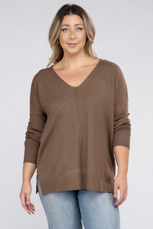 Hi Curvy Plus Size Women Garment Dyed Front Seam Sweater