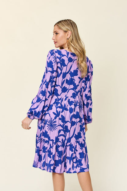 Full Size Printed Ruffle Hem Dress with Pocket