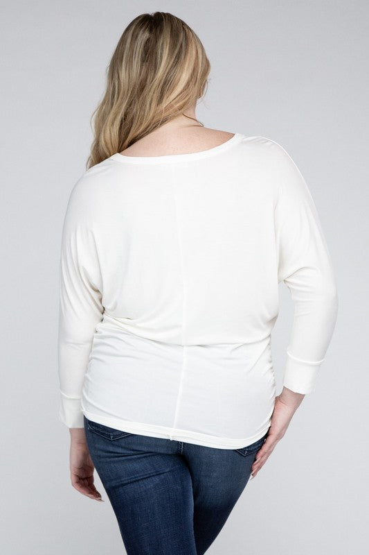 Hi Curvy Plus Size Women Luxe Rayon Boat Neck 3/4 Sleeve Top