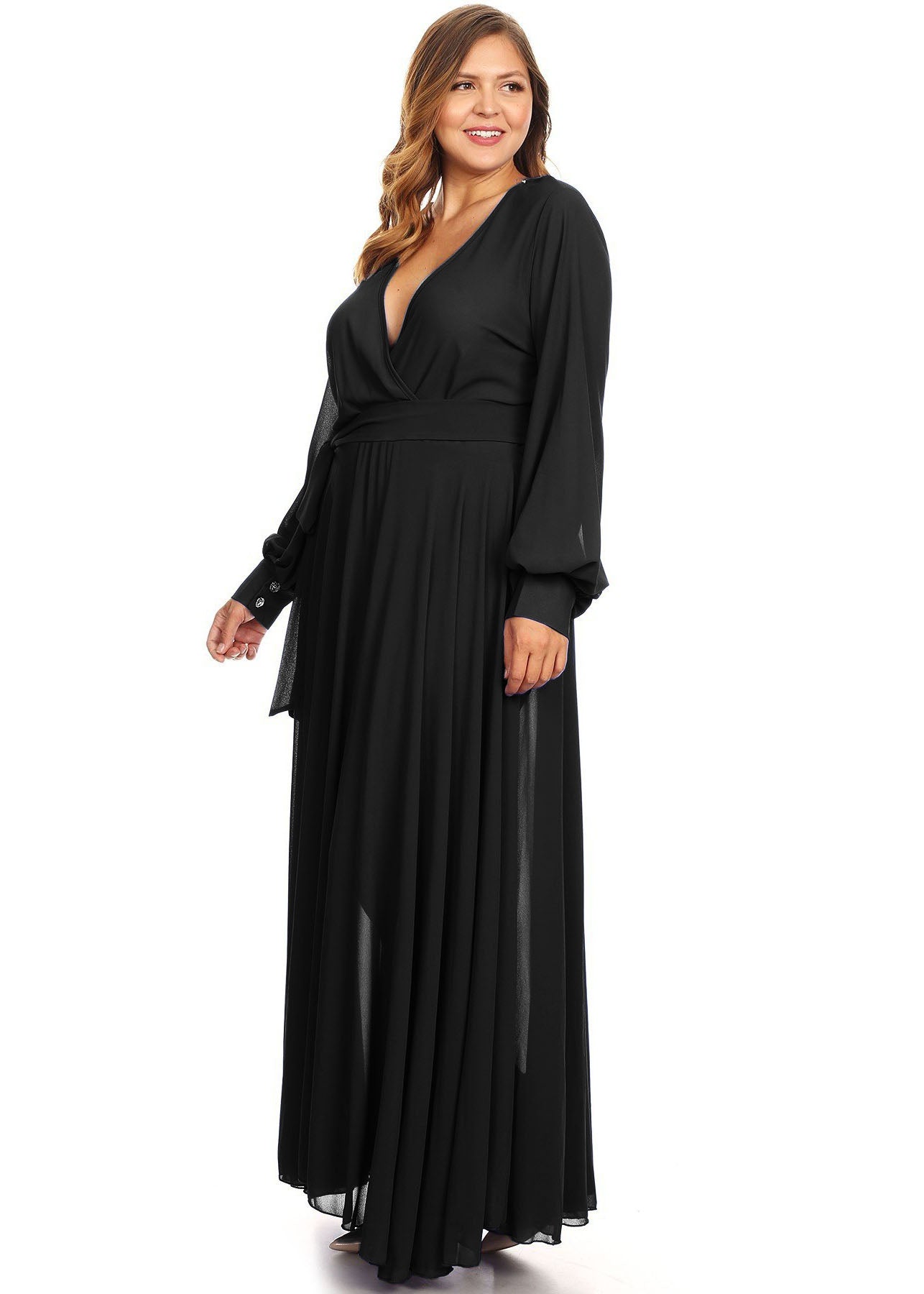 Hi Curvy Plus Size Women Solid Wrap Maxi Dress