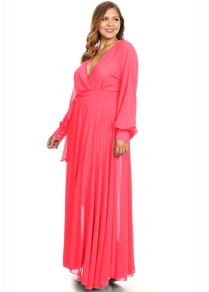 Hi Curvy Plus Size Women Solid Wrap Maxi Dress Made in USA