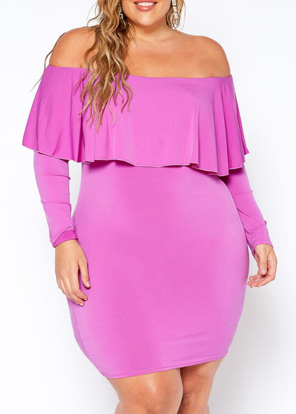 Plus Size Long Sleeves Ruffle Off Shoulder Bodycon Mini Dress Made in USA