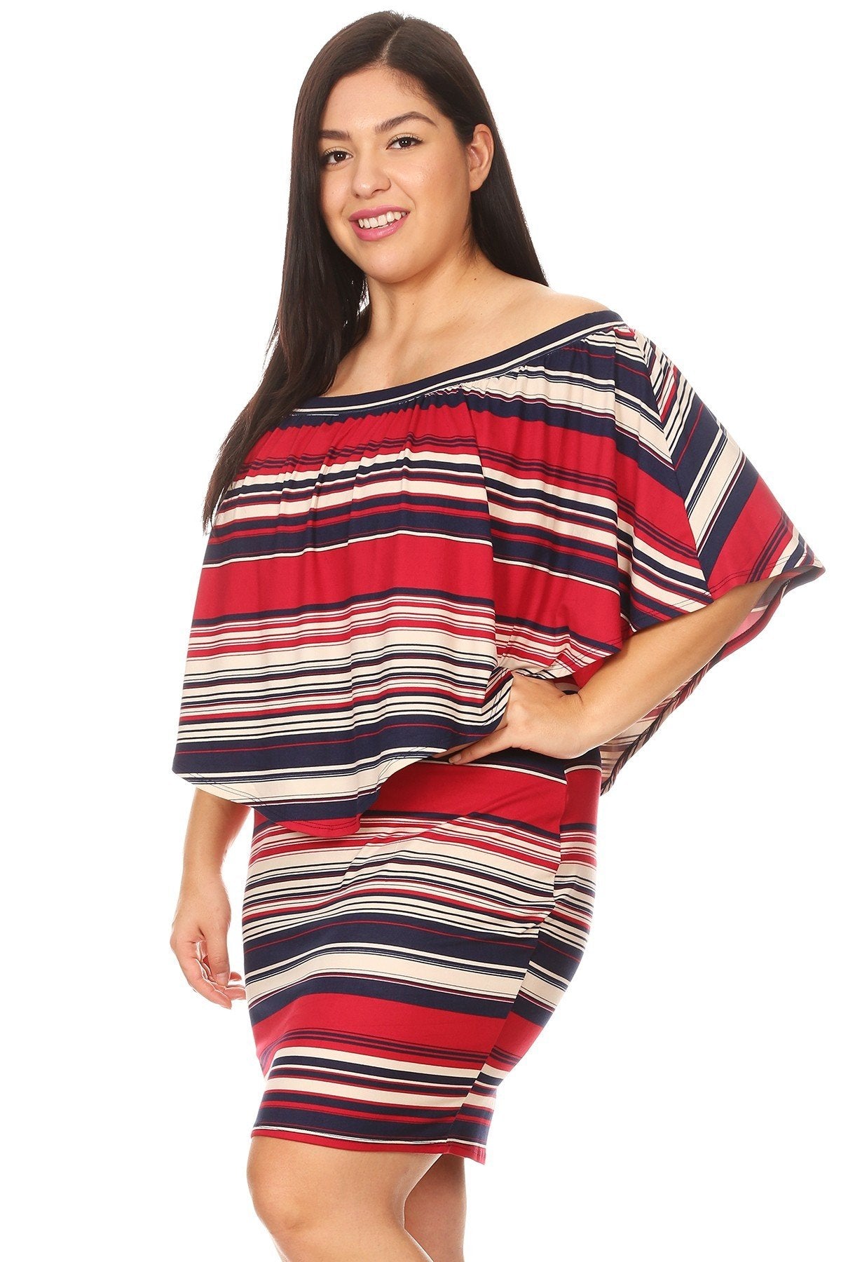 Plus Size Off Shoulder Multi Stripe Ruffle overlay bodycon Party Dress 3