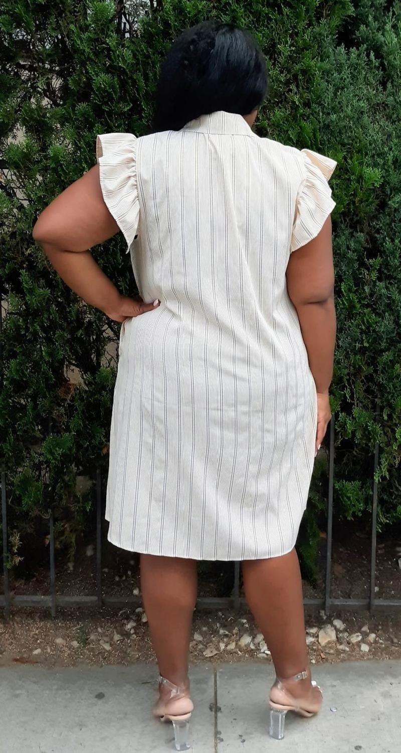 Plus Size  Striped with Ruffled Details Buttons Down Dress