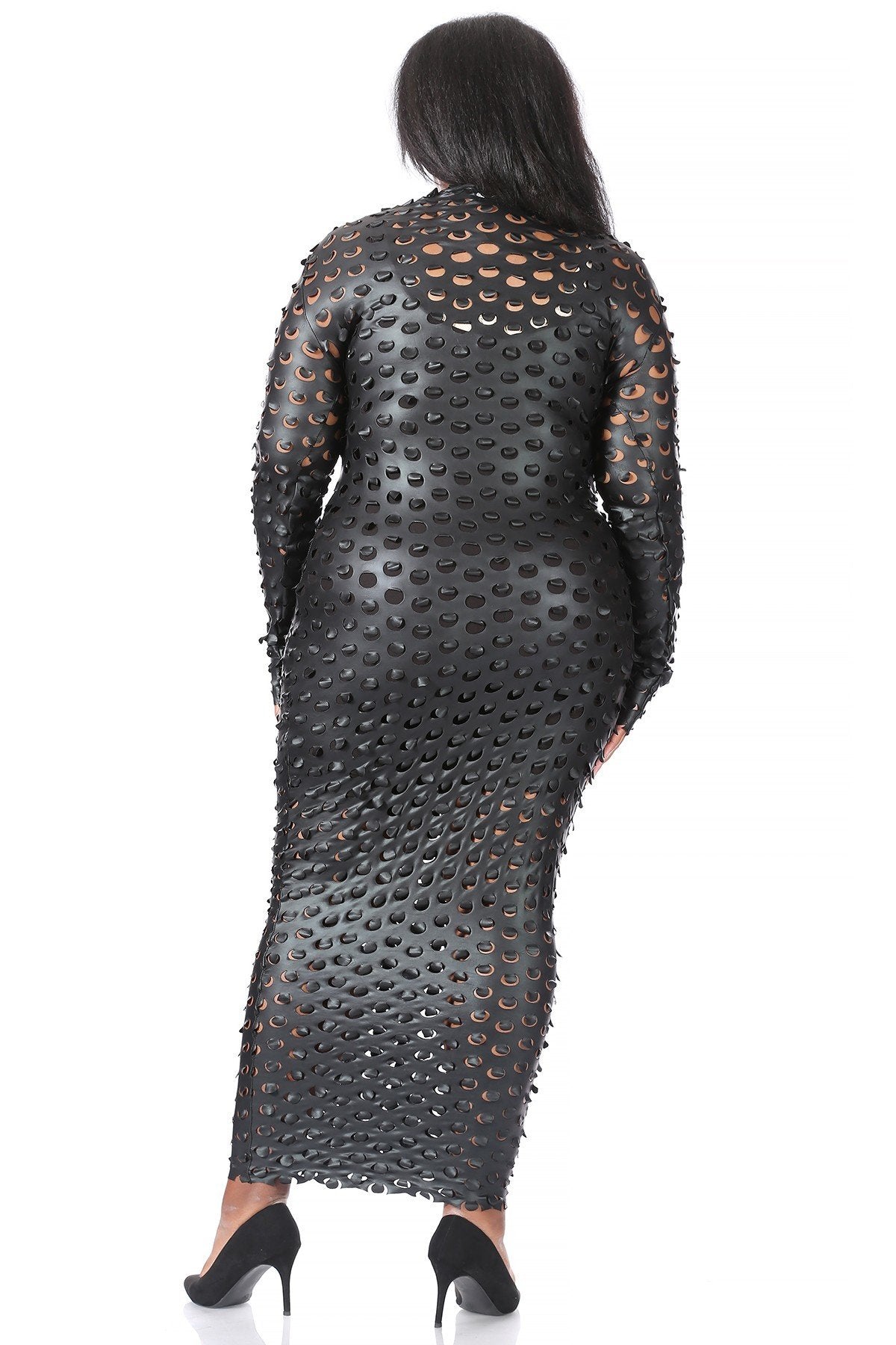 Plus Size Textured long sleeve maxi dress with a scoop neckline 1