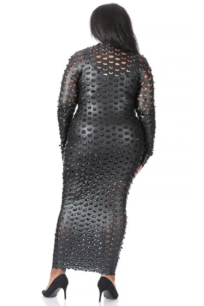 Plus Size Textured long sleeve maxi dress with a scoop neckline 1