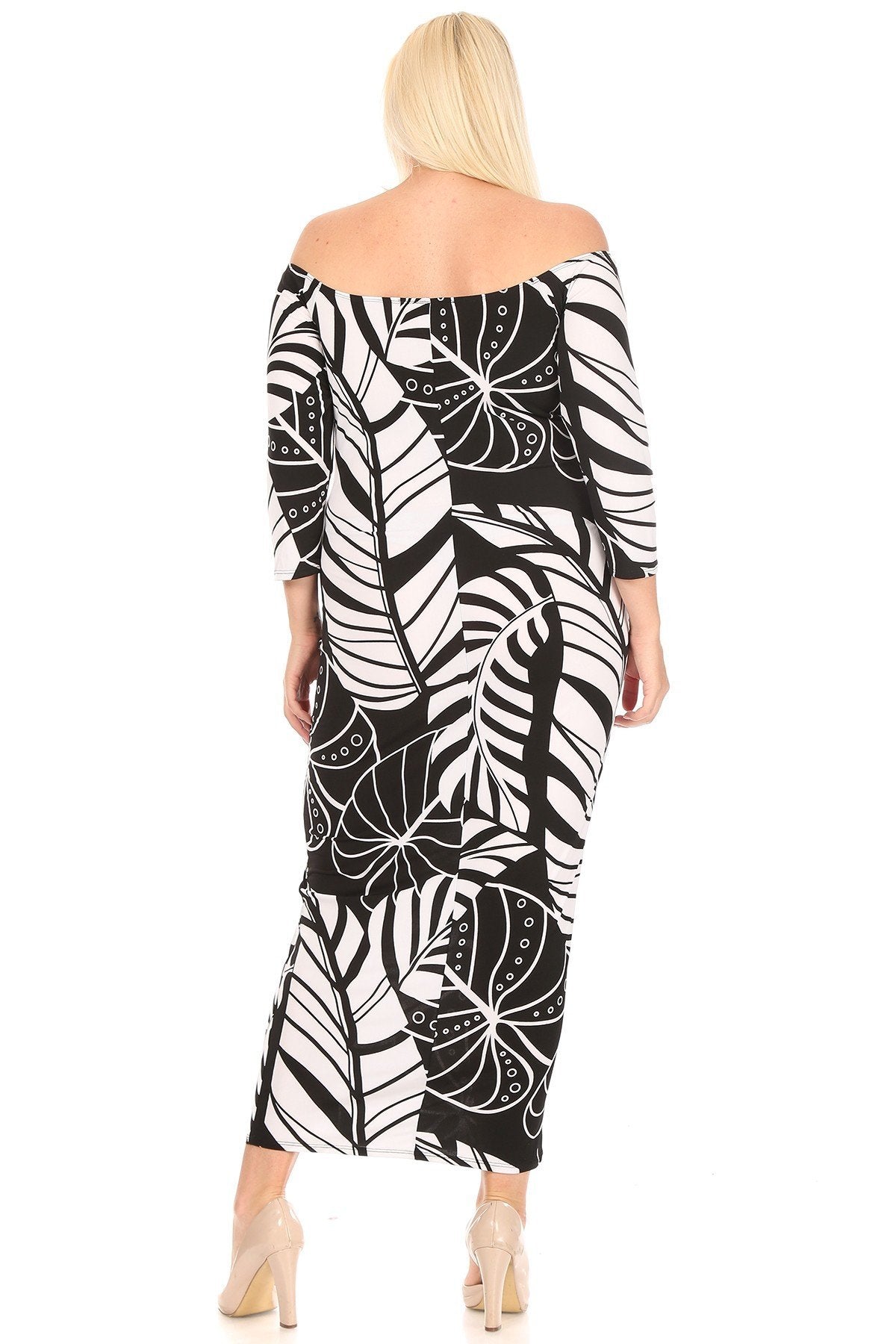 Plus Size Women Flora Print Off-Shoulder Bodycon Dress Midi Dress