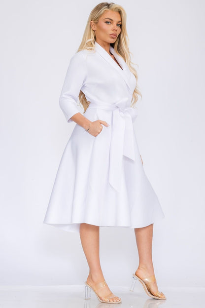 Women Elegant Front Wrap Dress with Tie Waist and Pockets