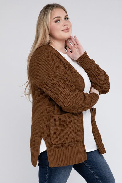 Hi Curvy Plus Size Women Low Gauge Waffle Open Cardigan Sweater