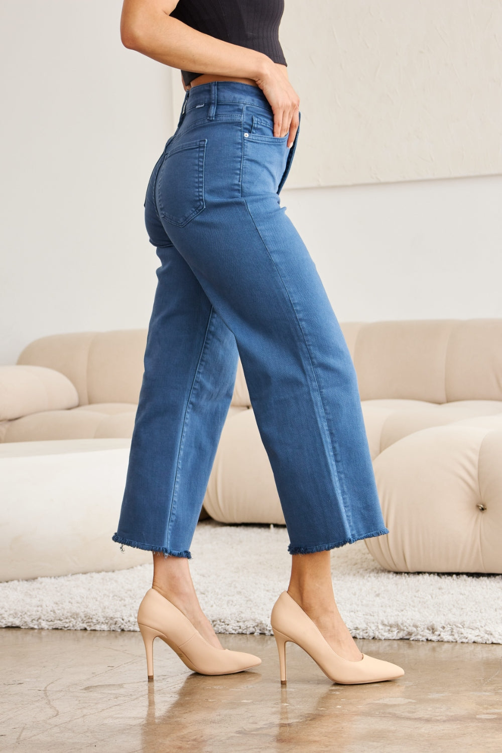 Full Size Tummy Control High Waist Raw Hem Jeans