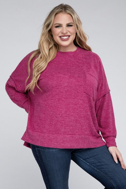 Hi Curvy Women Plus Size Women Brushed Mélange Drop Shoulder Sweater