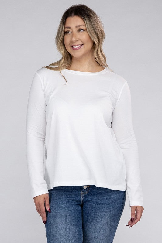 Plus Size Cotton Crew Neck Long Sleeve T-Shirt