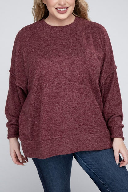 Hi Curvy Women Plus Size Women Brushed Mélange Drop Shoulder Sweater