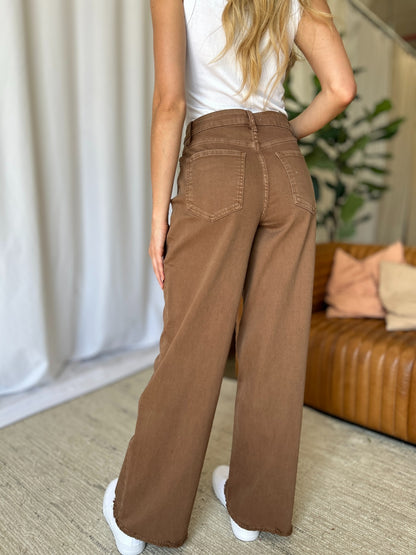 Full Size High Rise Garment Dye Wide Leg Jeans