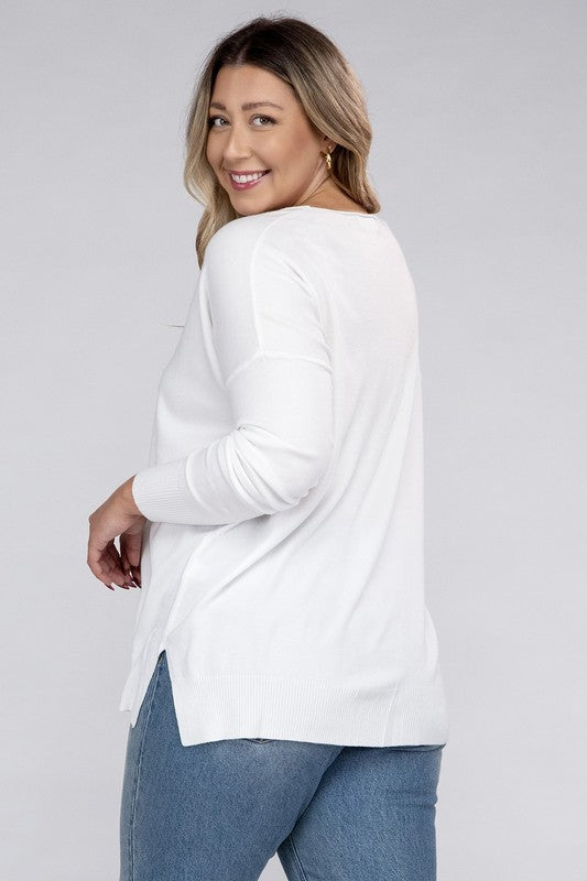 Hi Curvy Plus Size Women Garment Dyed Front Seam Sweater