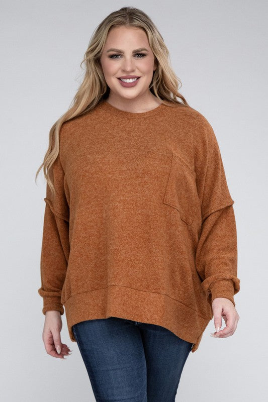 Hi Curvy Women Plus Size Women Brushed Mélange Drop Shoulder Sweater