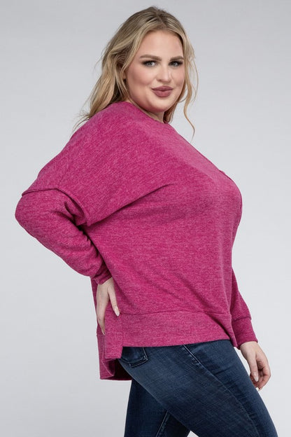 Hi Curvy Women Plus Size Women Brushed Mélange Drop Shoulder Sweater