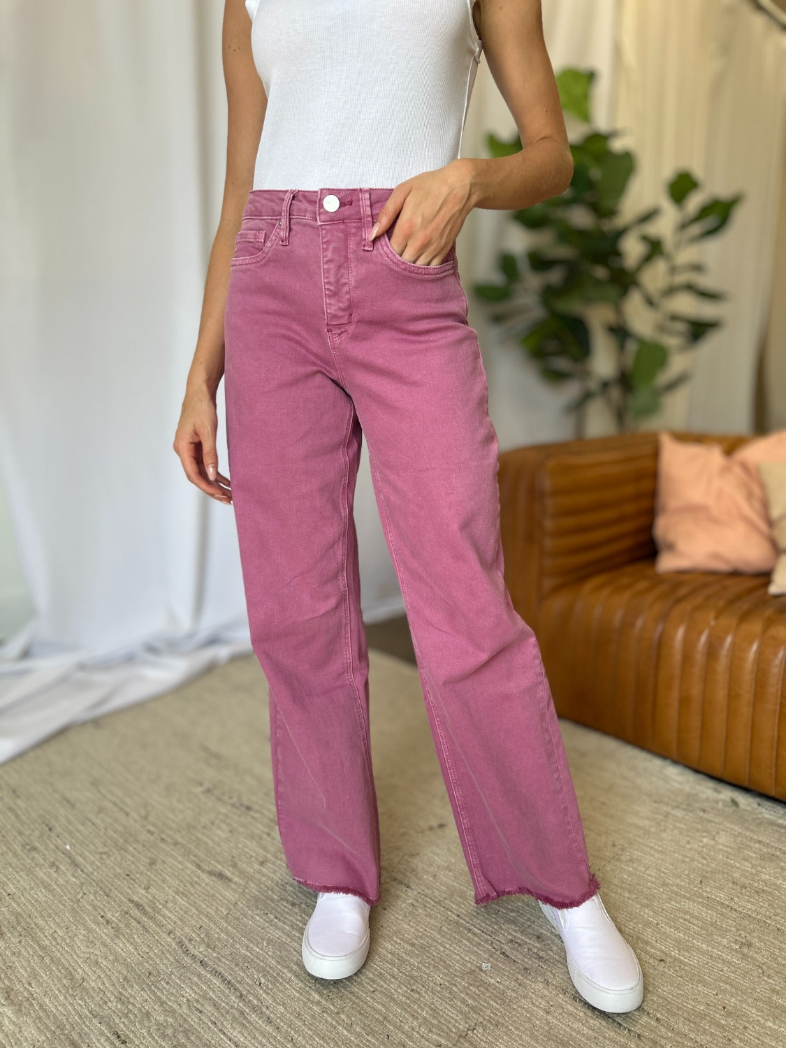 Full Size High Rise Garment Dye Wide Leg  Jeans