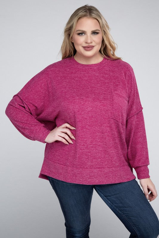 Hi Curvy Women Plus Size Women Brushed Mélange Drop Shoulder Sweater