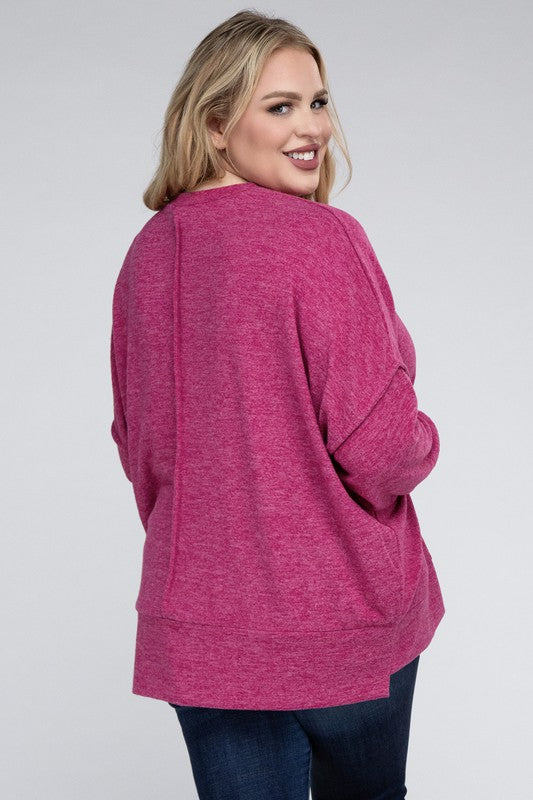 Hi Curvy Women Plus Size Women Brushed Mélange Drop Shoulder Sweater