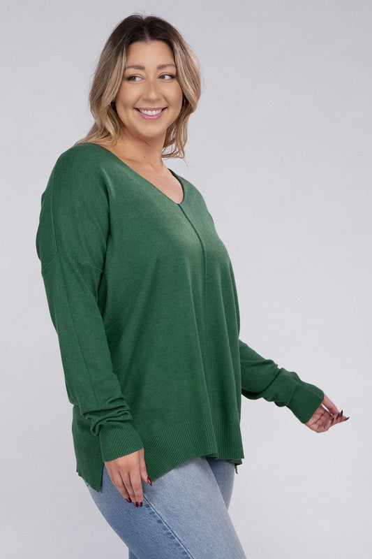 Hi Curvy Plus Size Women Garment Dyed Front Seam Sweater