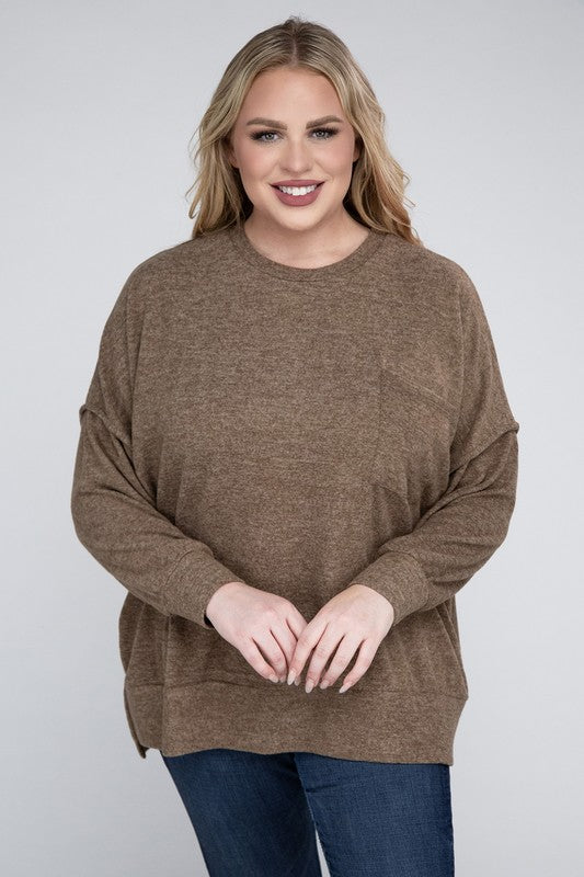 Hi Curvy Women Plus Size Women Brushed Mélange Drop Shoulder Sweater