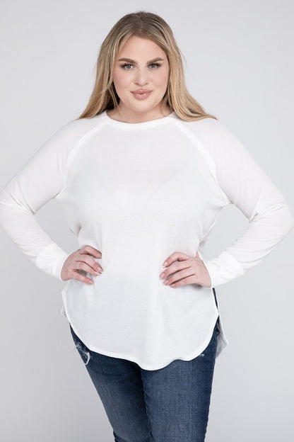 Plus Size Melange Baby Waffle Long Sleeve Top