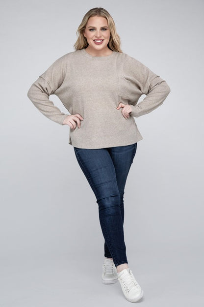 Plus Ribbed Brushed Melange Hacci Sweater