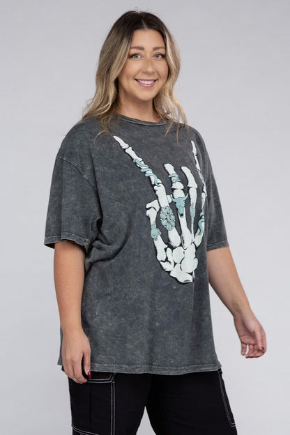 HI Curvy Plus Size Women Skeleton Rock Hand Sign Graphic Top