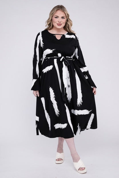 Hi Curvy Plus Size Women Keyhole Neck Belted Midi Dress