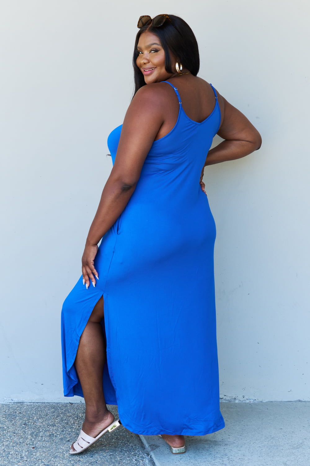 Full Size Cami Side Slit Maxi Dress in Royal Blue