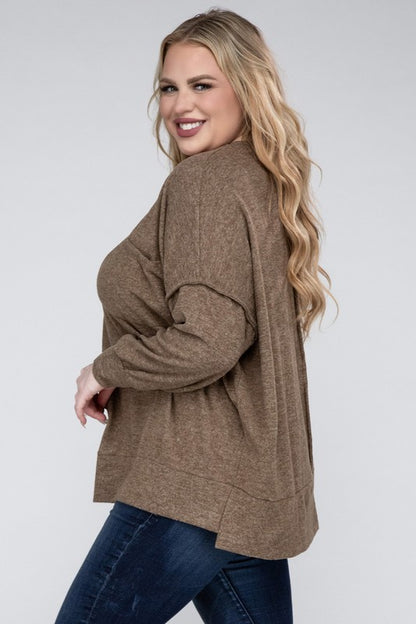 Hi Curvy Women Plus Size Women Brushed Mélange Drop Shoulder Sweater