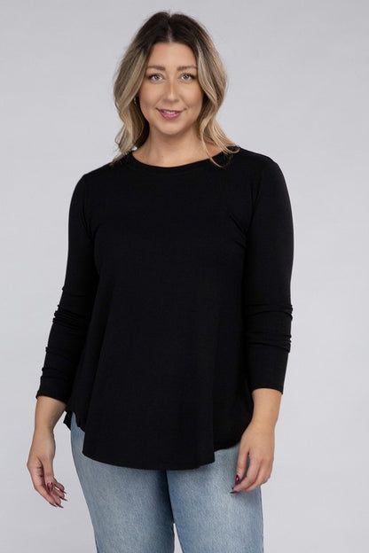 Hi Curvy Plus Size Women Long Sleeve Round Neck Round Hem Top