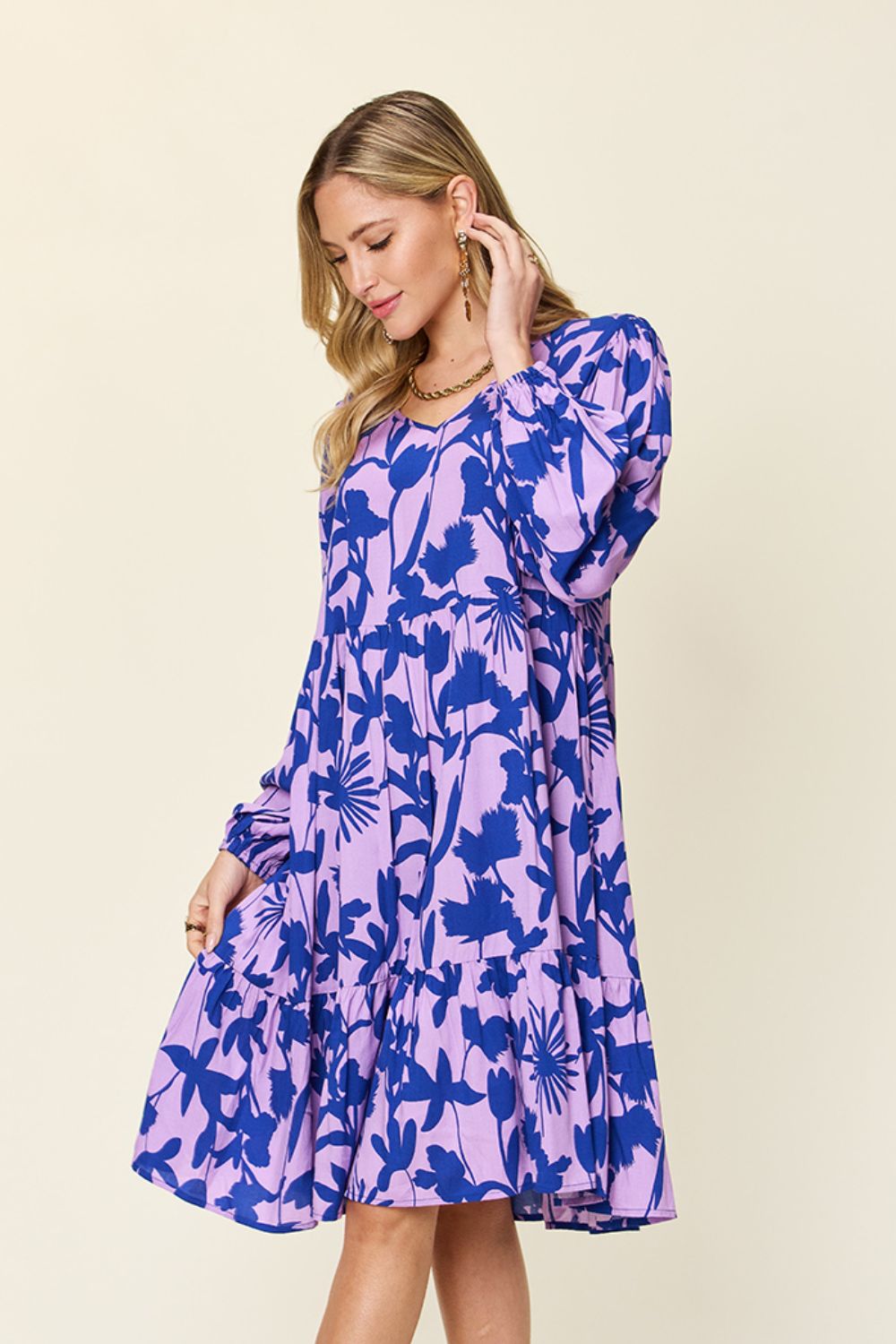 Full Size Printed Ruffle Hem Dress with Pocket