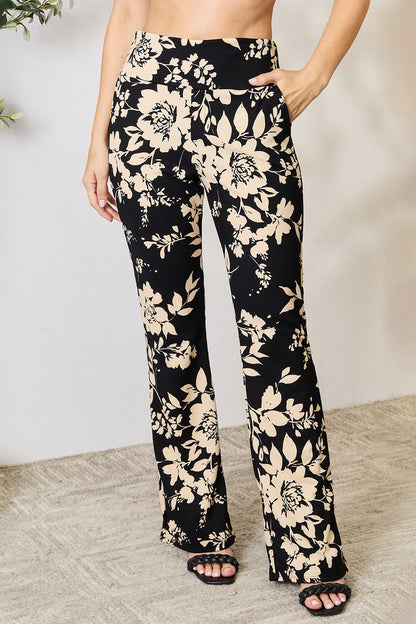 Full Size High Waist Floral Flare Pants