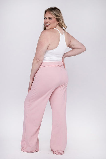 Hi Curvy Plus Size Women F/Terry Drawstring Waist Raw Edge Hem Pants