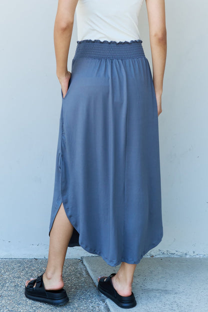 Full Size High Waist Scoop Hem Maxi Skirt in Charcoal