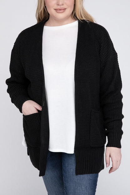 Hi Curvy Plus Size Women Low Gauge Waffle Open Cardigan Sweater