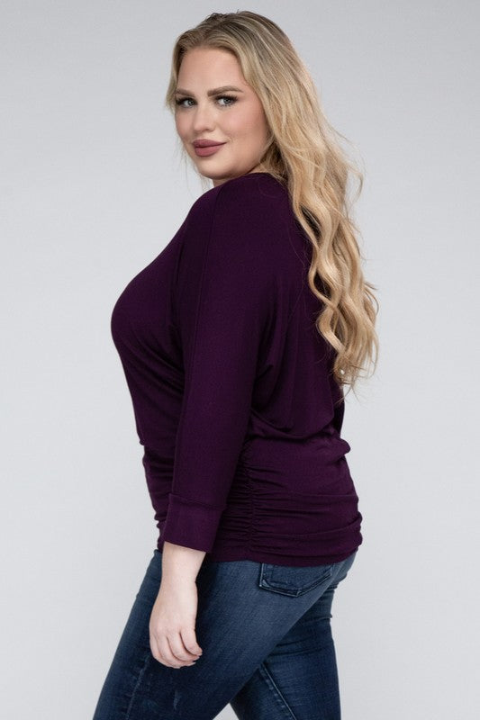 Hi Curvy Plus Size Women Luxe Rayon Boat Neck 3/4 Sleeve Top