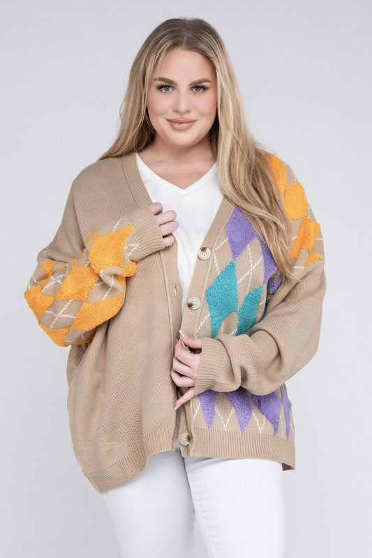 Hi Curvy Plus Size Women V Neck Button Front Cardigan