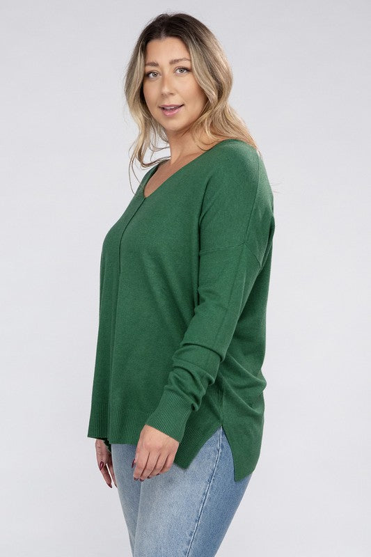 Hi Curvy Plus Size Women Garment Dyed Front Seam Sweater